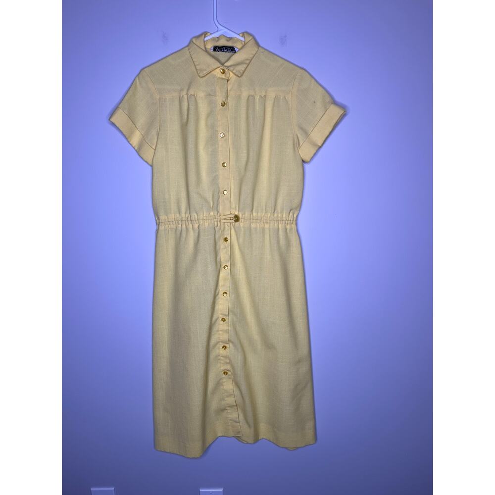 1980s Germaine Bright Yellow Coquette Cottage Feminine Hostess Button Up Dress L